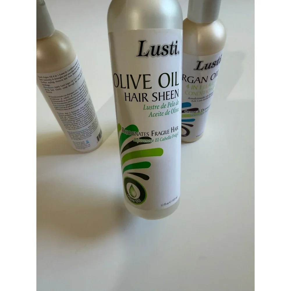 Lusti Argan Oil Leave-In Conditioner 8oz & Olive Oil Hair Sheen 12oz 3pc Set
